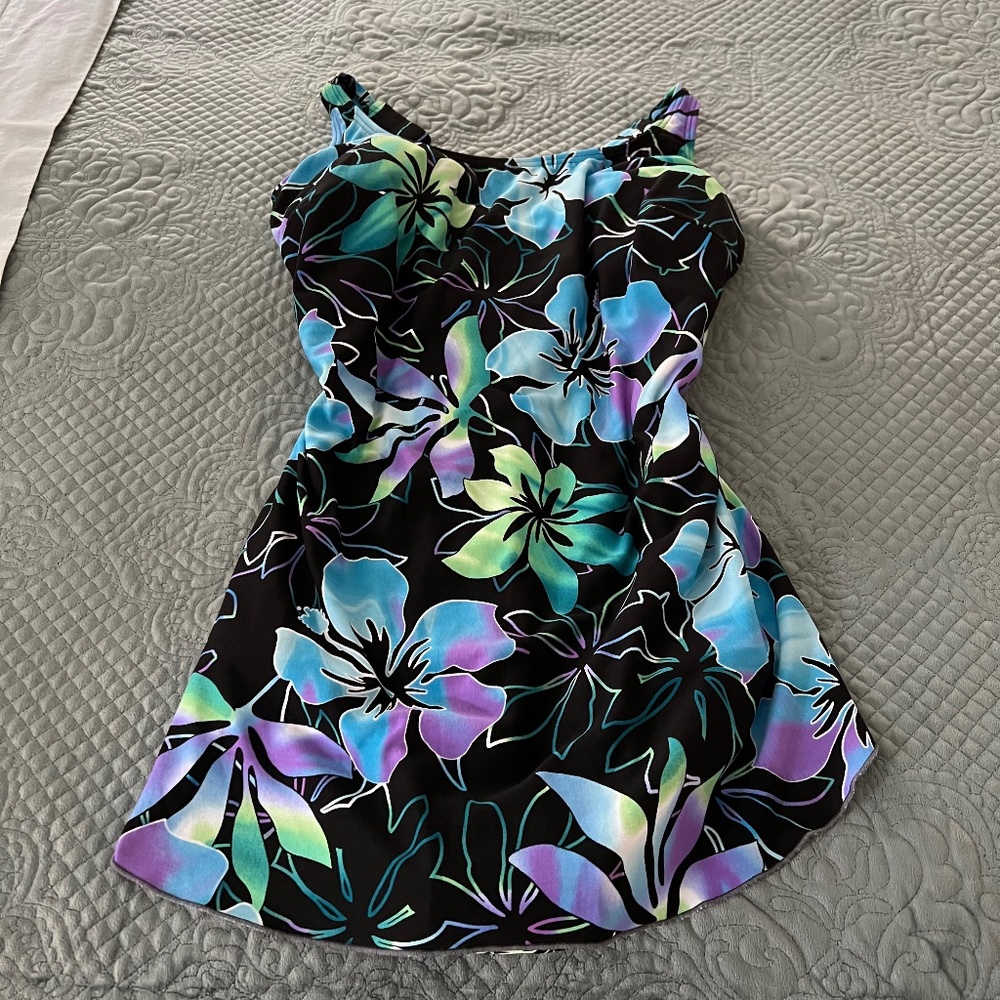 Gabar Sarong 1-Piece Flower Print Swimsuit, Chlorine Resistant, Size 16